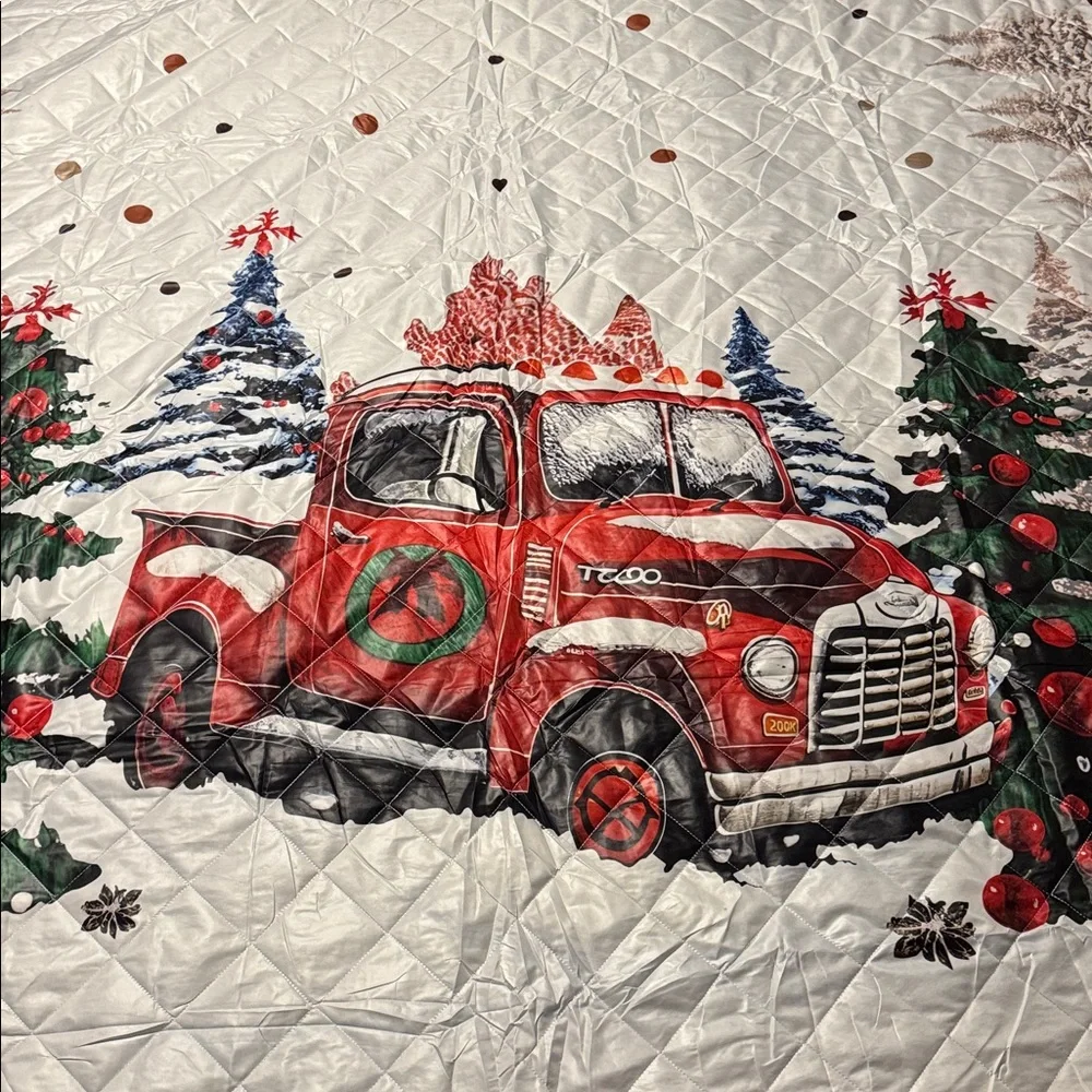 Quilted Christmas Blanket Red Truck Holiday Throw Large 91x102 Farmhouse Style